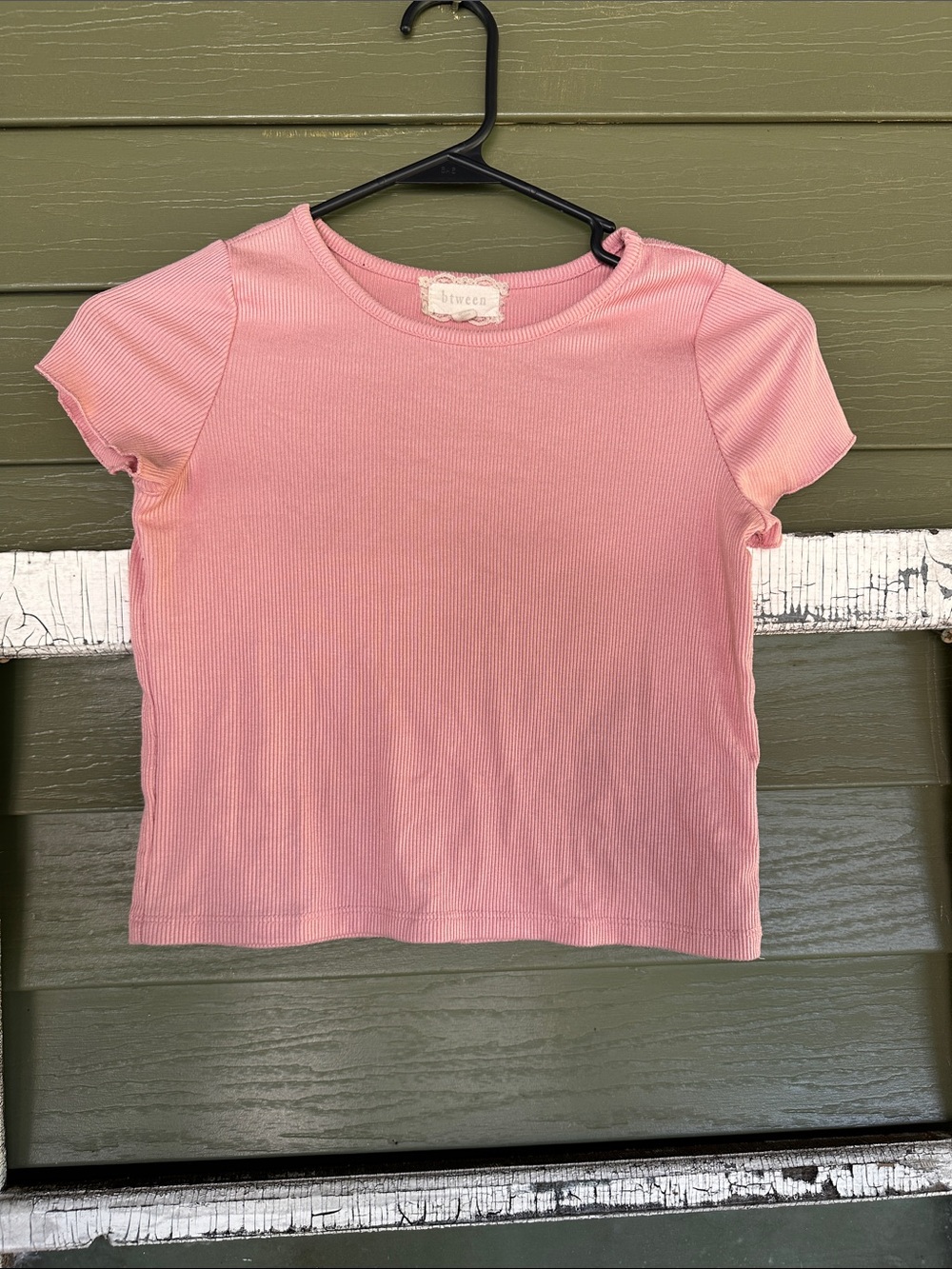 btween Pink Rib-Knit Short Sleeve Tee